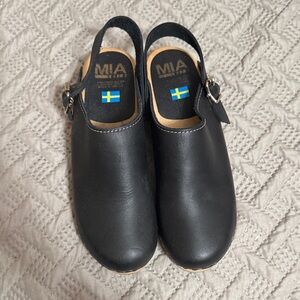 MIA Black Slingback Leather Clogs with Buckle